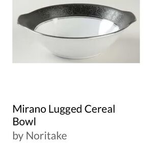 Set of 2 Noritake Mirano lugged cereal Bowls White Silver Black Floral